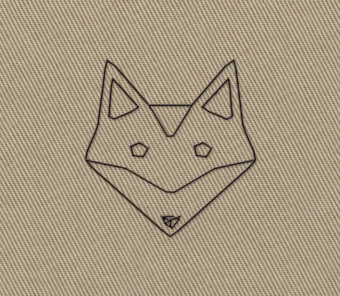 Fox mascot stitched in Line Art: outlines only, in one thread