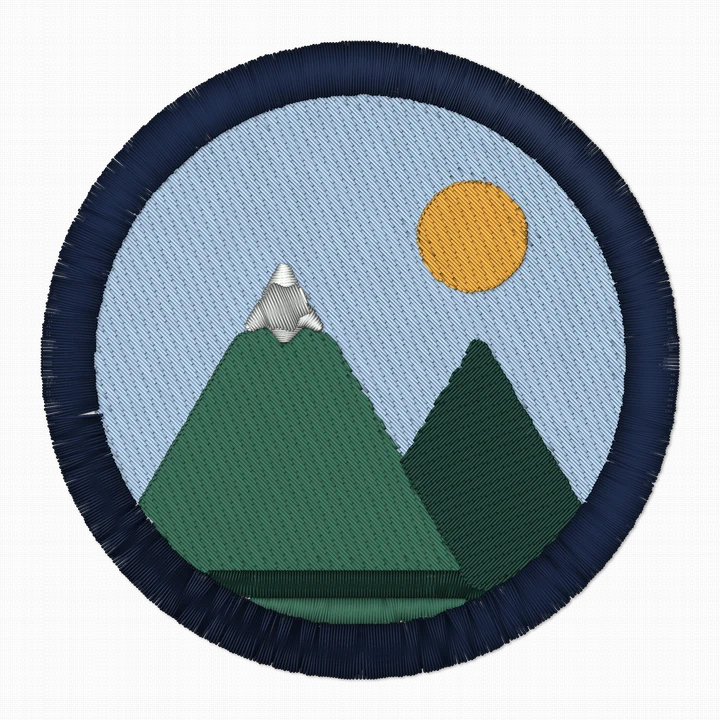 Sample badge stitched in the Classic style, rendered on fabric